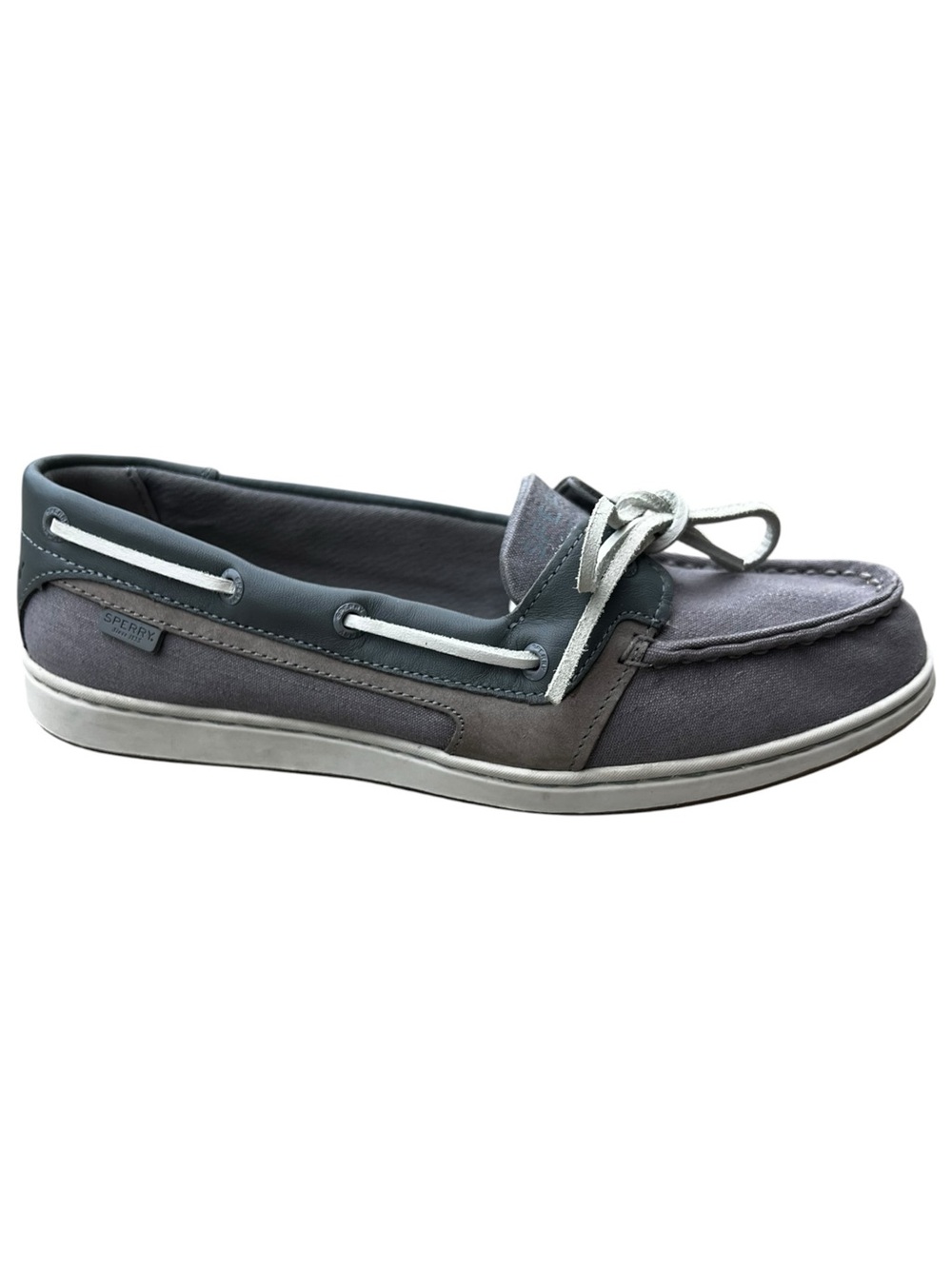 Sperry Slate Gray/Periwinkle Canvas & Leather Boat Shoe Like New! 7